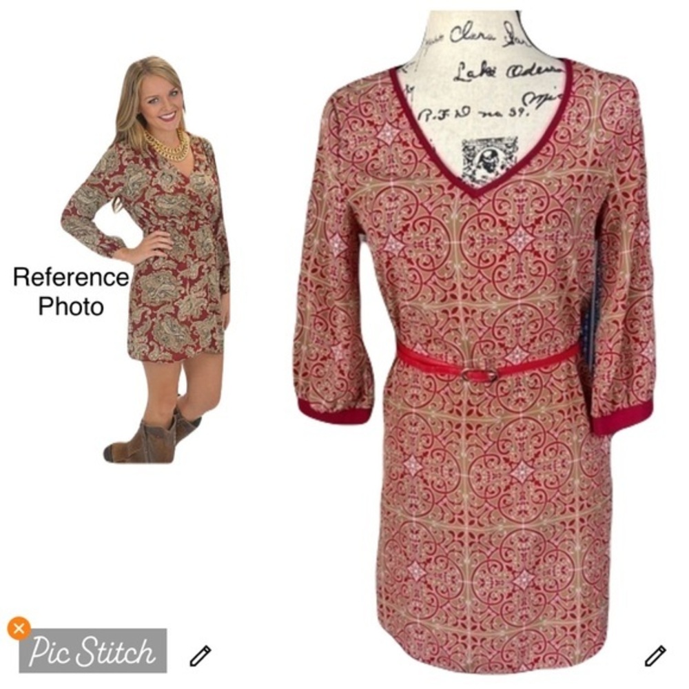 Tea n Rose Lightweight Silk-Like V-Neck Dress with Belt – Versatile & Chic